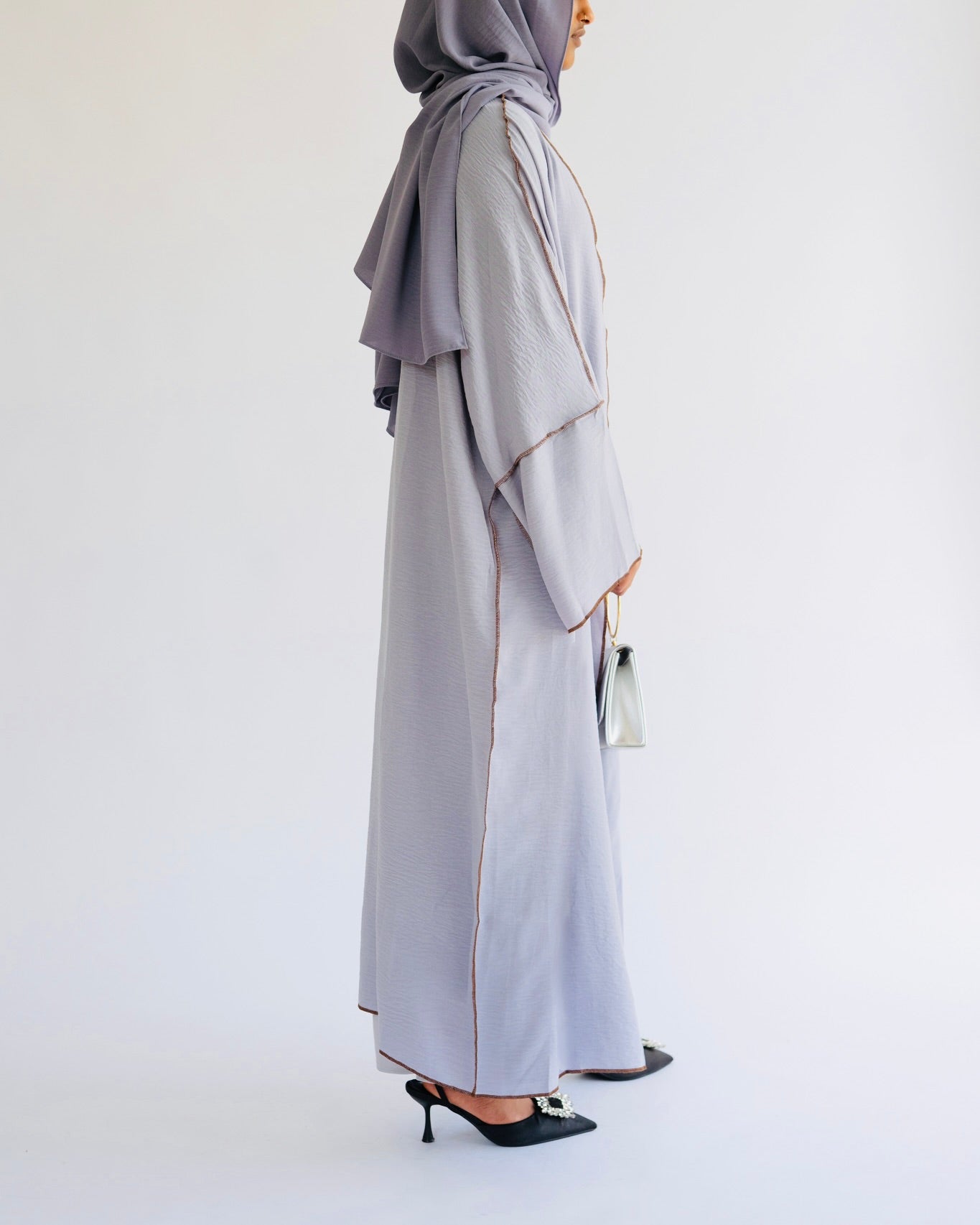 HASANAH - 3 PIECE ABAYA IN LIGHT GREY