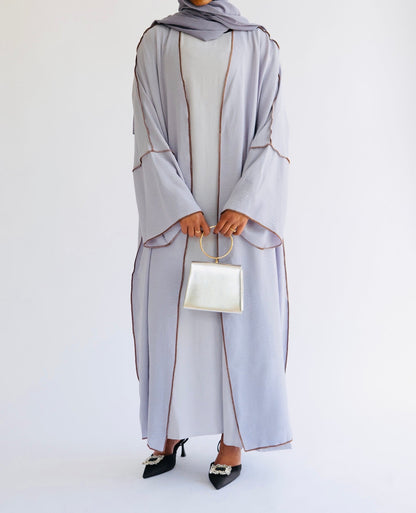 HASANAH - 3 PIECE ABAYA IN LIGHT GREY