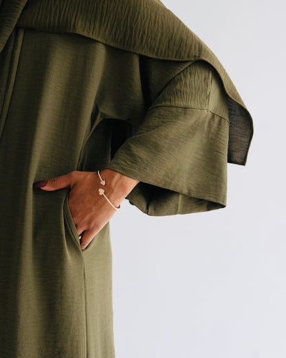 RAHAH - 4 PIECE ABAYA IN ARMY GREEN