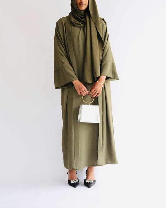 RAHAH - 4 PIECE ABAYA IN ARMY GREEN