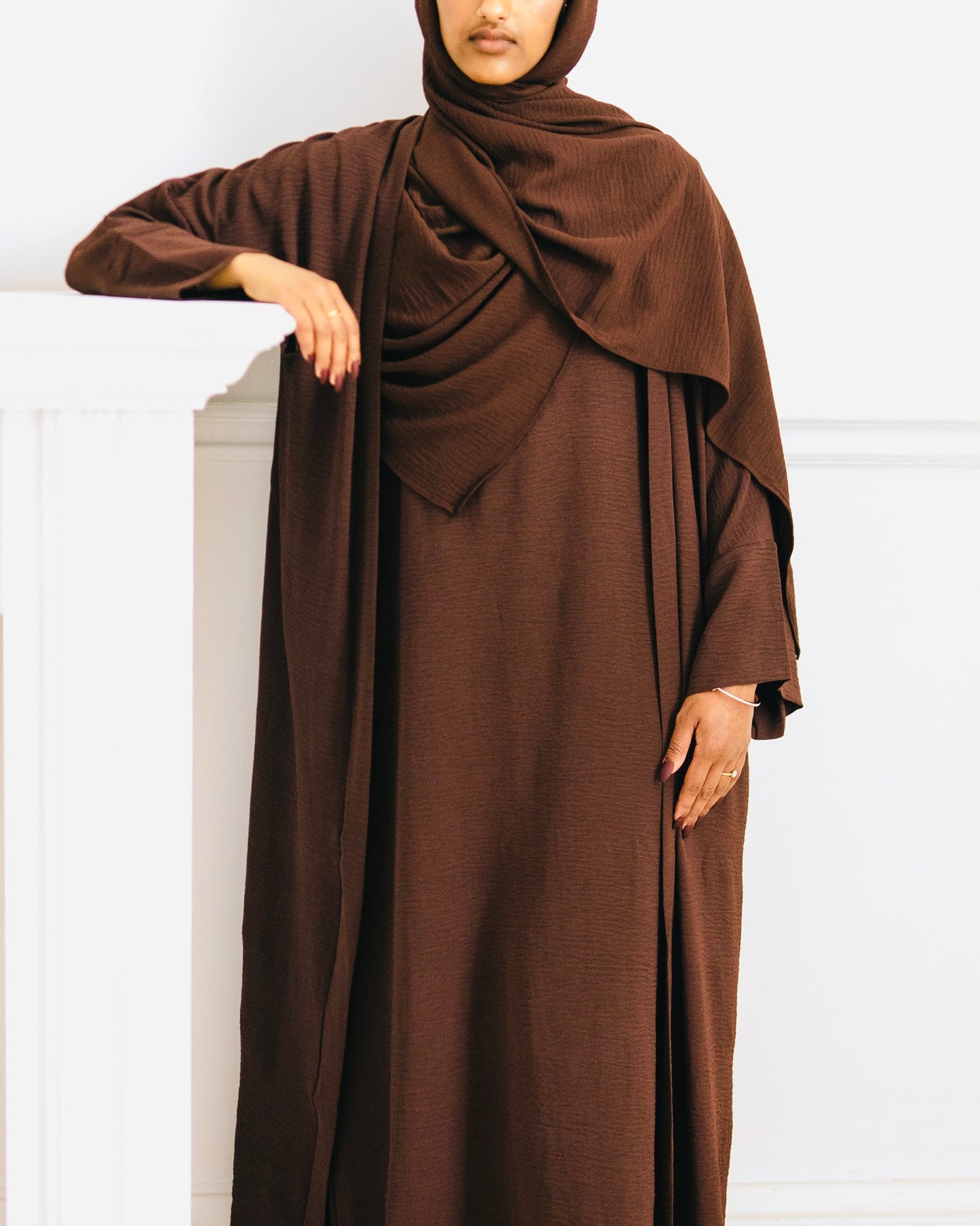 RAHAH- 4 PIECE ABAYA IN DARK COFFEE